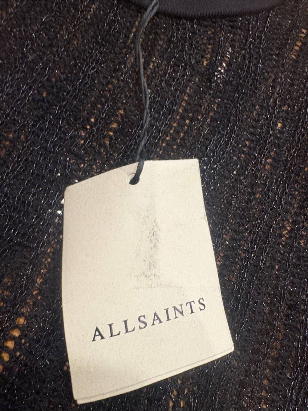 All Saints Black Sheer Knit Crop Top with Ribbed Hem - Picture 2 of 7
